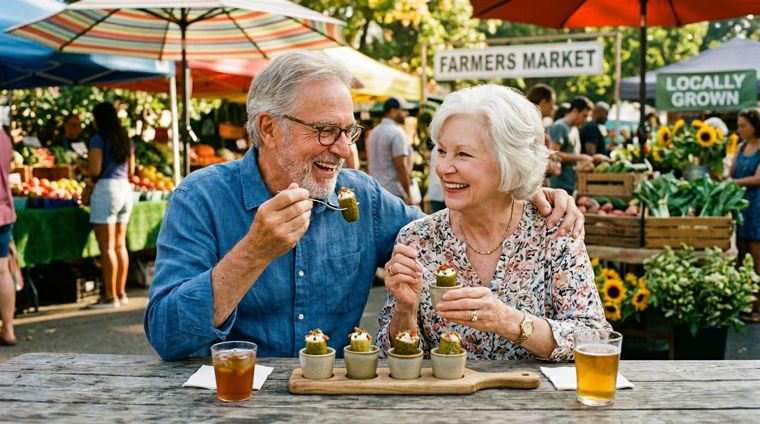 Sharing a pickle flight at the farmers market